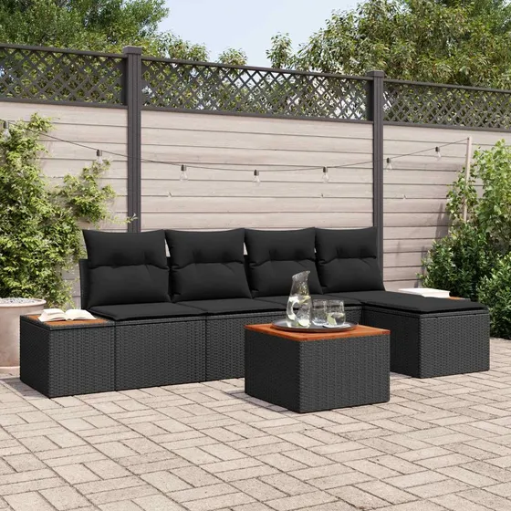 vidaXL Havesofa Sæt 6-pces Sort Poly rattan med opbevaring