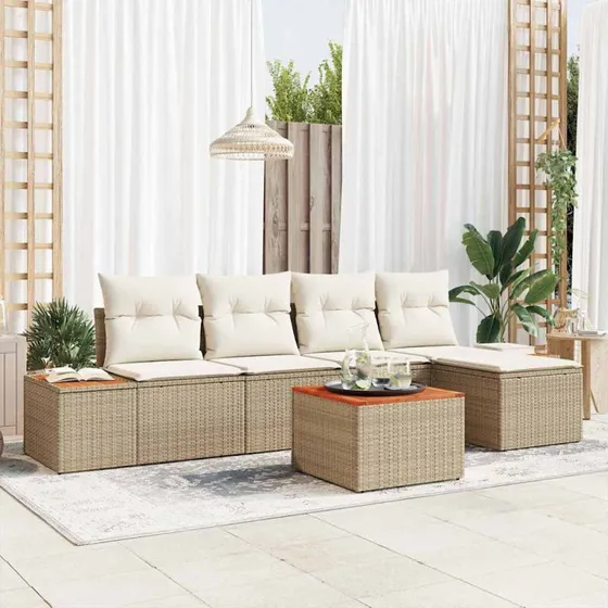 vidaXL Havesofa Sæt 6 pc Beige/Creme Polyrattan med Akacietræ