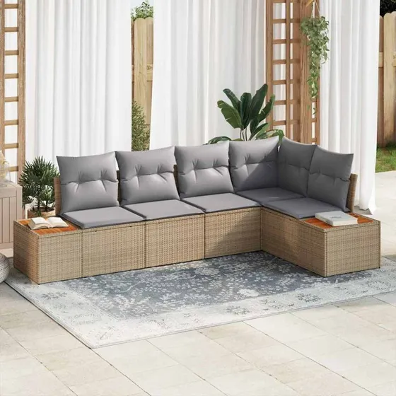 vidaXL Havesofa Sæt 5-pcs beige/lysegrå poly rattan 264 x 154 x 85 cm