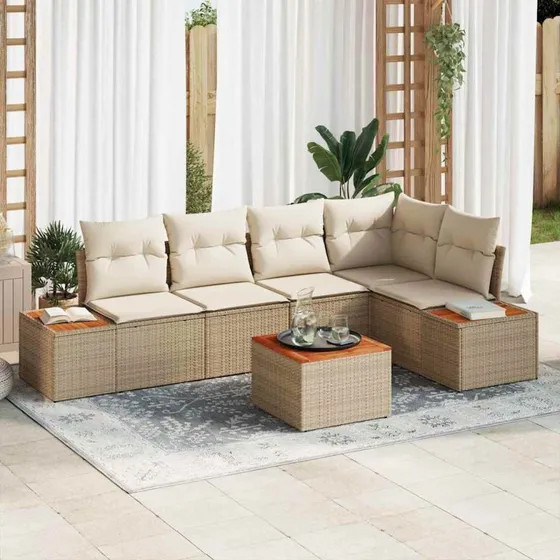 vidaXL Havesofa Sæt 6-pc beige/creme med poly rattan