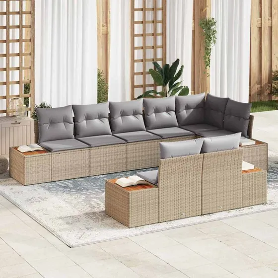 vidaXL Havesofa Sæt 8 pcs Beige/Lys Grå Polyrattan
