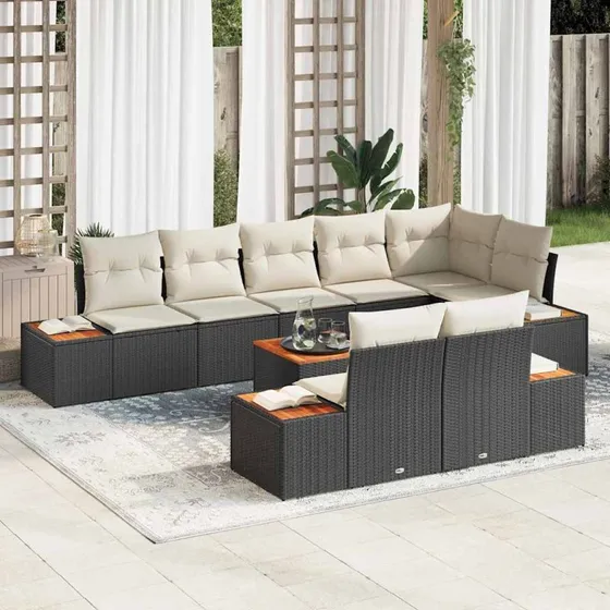 vidaXL Havesofa Sæt 8 pcs Sort & Cream PolyRattan