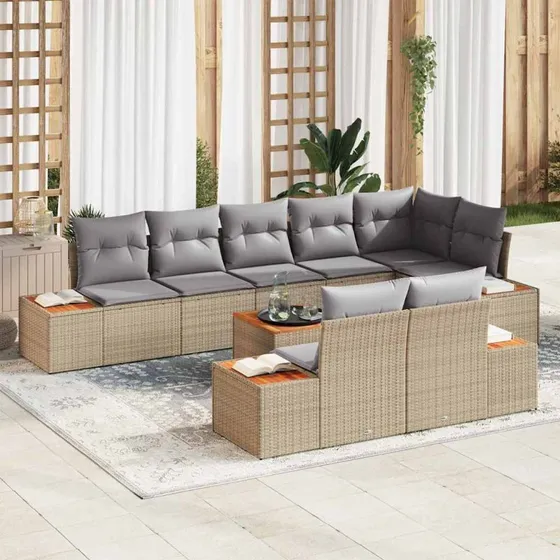 vidaXL Havesofa Sæt 8 pcs Beige/Lys Grå Polyrattan