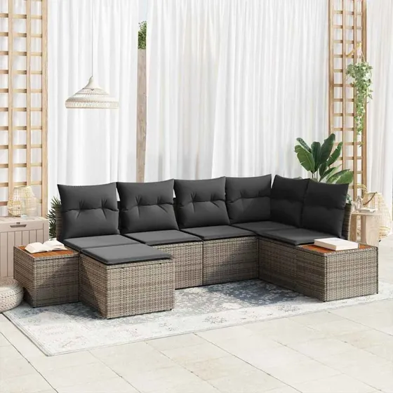 vidaXL Havesofa Sæt 7 pcs Grå Poly rattan med opbevaring