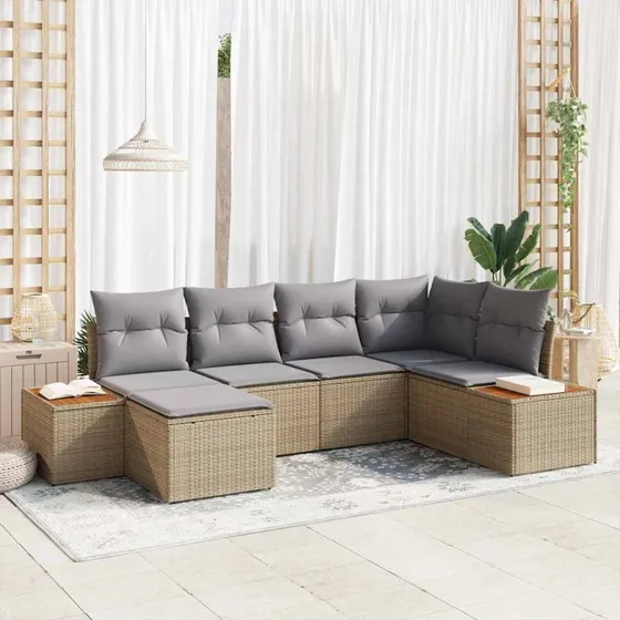 vidaXL Havesofa Sæt 7 pcs Beige/Lys Grå Polyrattan