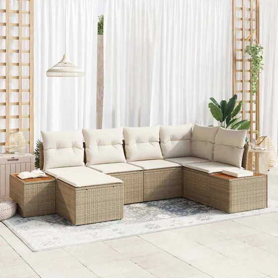 vidaXL Havesofa Sæt 7 pcs Beige/Creme PolyRattan