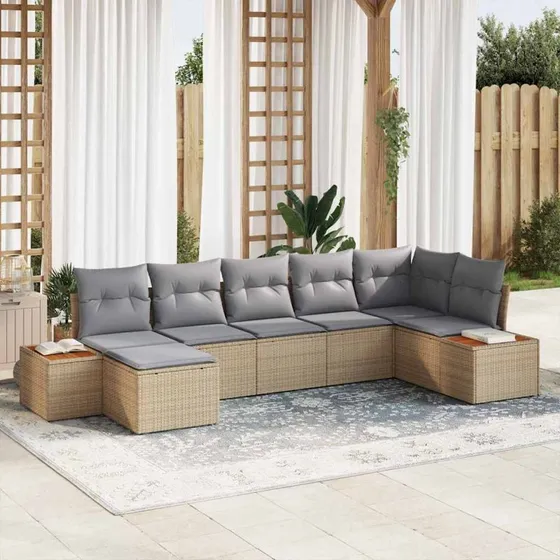 vidaXL Havesofa Sæt 8 pcs Beige/Lys Grå Polyrattan