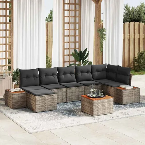 vidaXL Havesofa Sæt 8 stk Grå Poly rattan