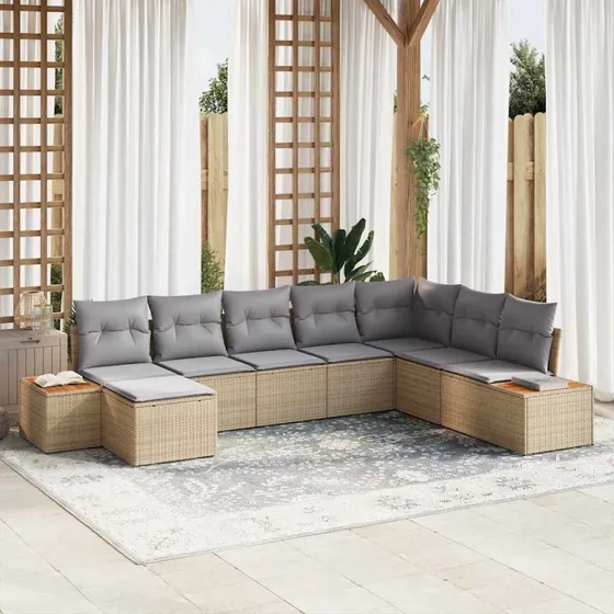 vidaXL Havesofa Sæt 9 pcs Beige/Lys Grå Polyrattan