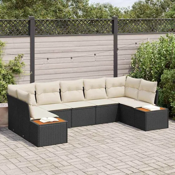 vidaXL Havesofa Sæt 7 pc Sort/Cream Poly Rattan