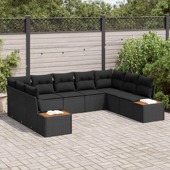 vidaXL Havesofa Sæt 5-pc Sort Poly rattan med opbevaring