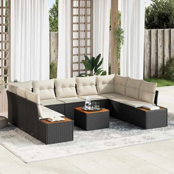 vidaXL Havesofa Sæt 5 pcs Sort & Cream Polyrattan