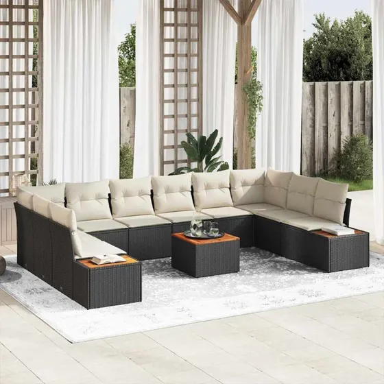 vidaXL Havesofa Sæt 10/11 pcs Sort & Cream 344 x 209 x 85 cm