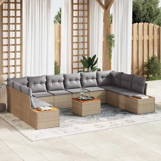 vidaXL Havesofa Sæt 10 pcs Beige/Lys Grå PolyRattan