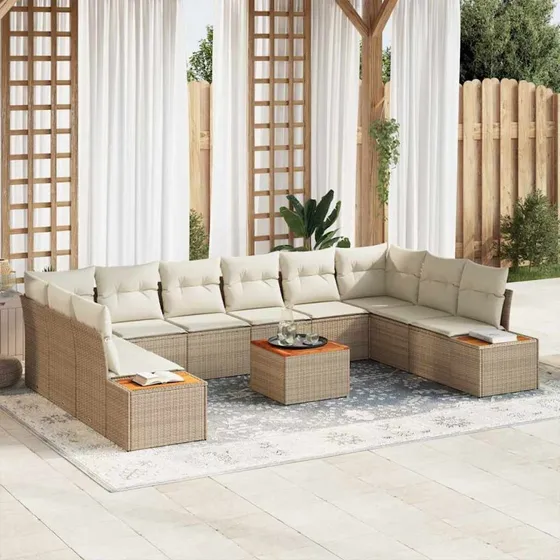 vidaXL Havesofa Sæt 10 pcs Beige/Creme PolyRattan