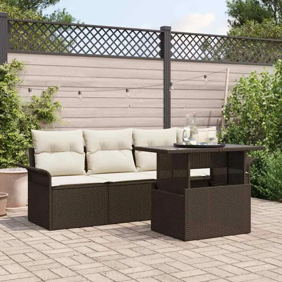 vidaXL Havesofa Sæt 5-pcs Brun Poly Rattan med Opbevaring