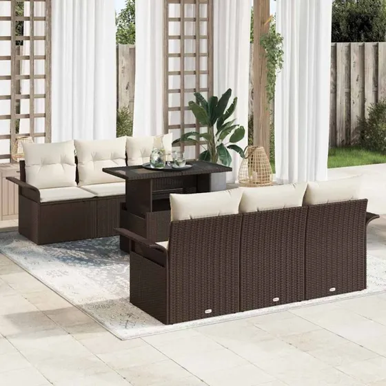 vidaXL Havesofa Sæt 7 pc Brun Poly rattan med opbevaring