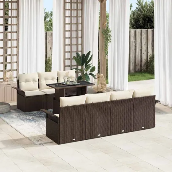 vidaXL Havesofa Sæt 8 stk Brun Poly rattan med opbevaring