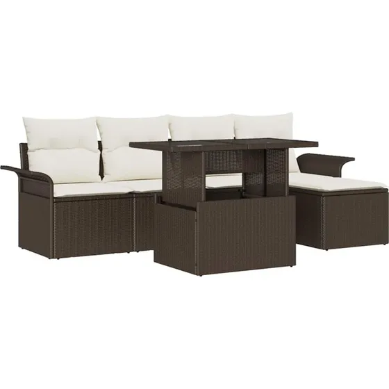 vidaXL Havesofa Sæt 6 stk Brun Poly rattan med opbevaring