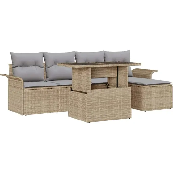 vidaXL Havesofa Sæt 6 stk Beige Poly rattan med opbevaring