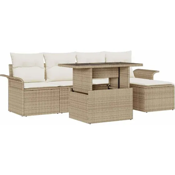 vidaXL Havesofa Sæt 6 stk Beige Poly rattan med opbevaring
