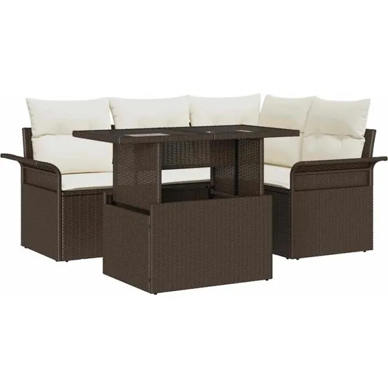vidaXL Havesofa Sæt 5 pcs Brun Poly rattan med opbevaring