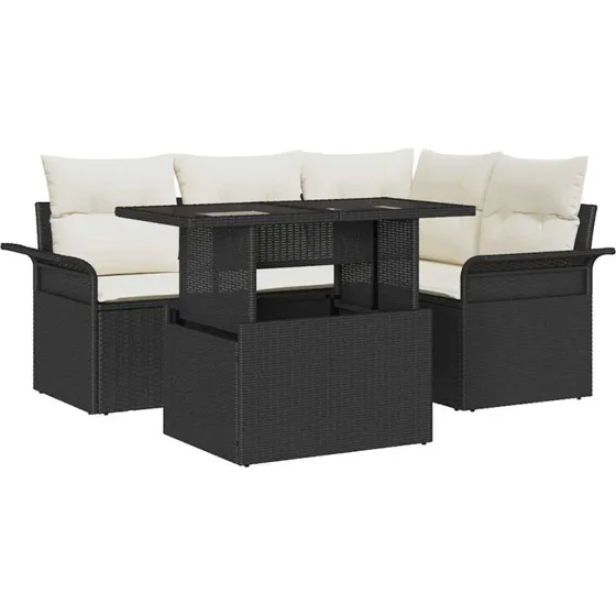 vidaXL Havesofa Sæt 5-pcs med Opbevaring, Sort Poly Rattan
