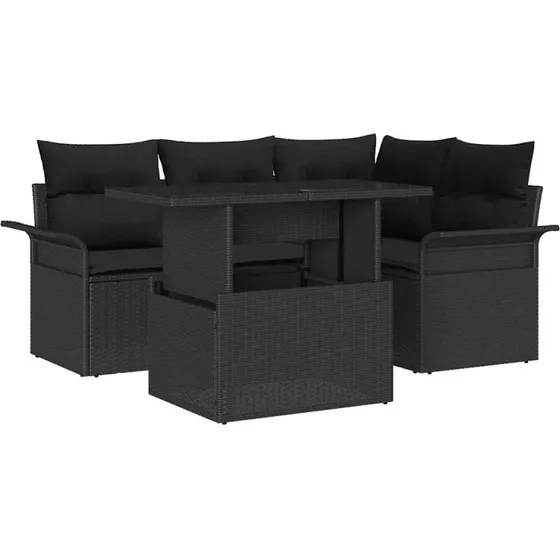 vidaXL Havesofa Sæt 5-pcs med Opbevaring, Sort Poly Rattan