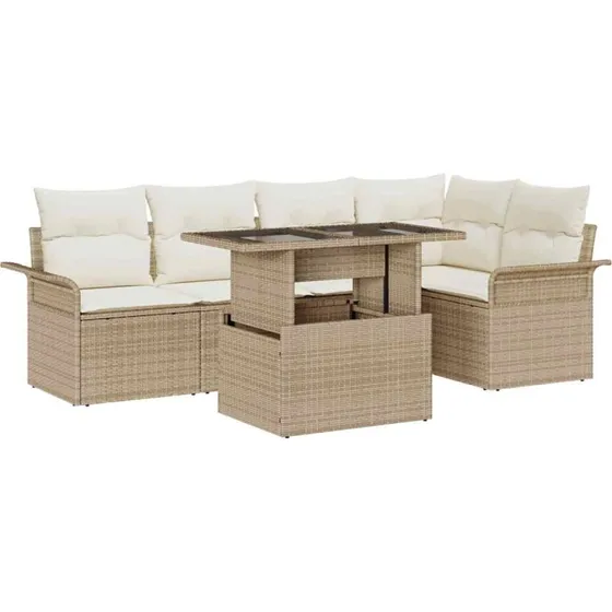 vidaXL Havesofa Sæt 6 pc Beige Poly rattan med opbevaring