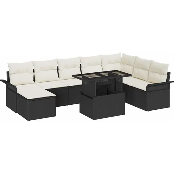 vidaXL Havesofa Sæt 9 pc Sort og Cream med Opbevaring