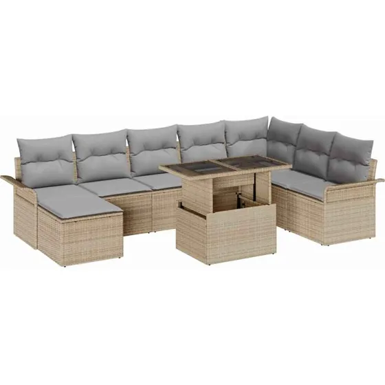 vidaXL Havesofa Sæt 9 pcs med Pude og Opbevaring Beige/Lys Grå