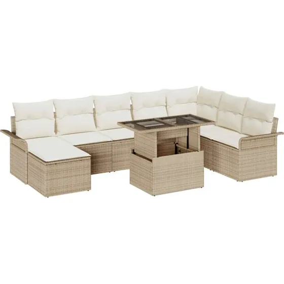 vidaXL Havesofa Sæt 9 stk med Pude og Opbevaring Beige/Creme