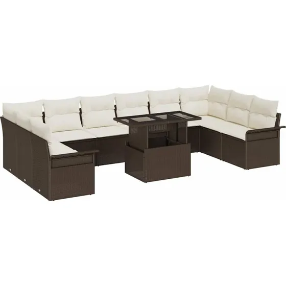 vidaXL Havesofa Sæt 11 pcs Brun Poly Rattan