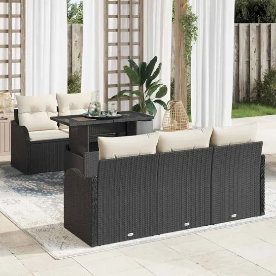 vidaXL Havesofa Sæt 6-pces Sort Poly Rattan