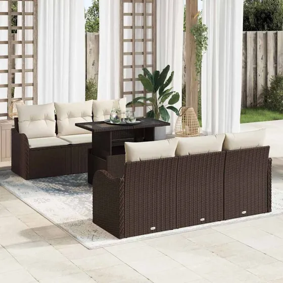 vidaXL Havesofa Sæt 7 stk Brun Poly Rattan med opbevaring