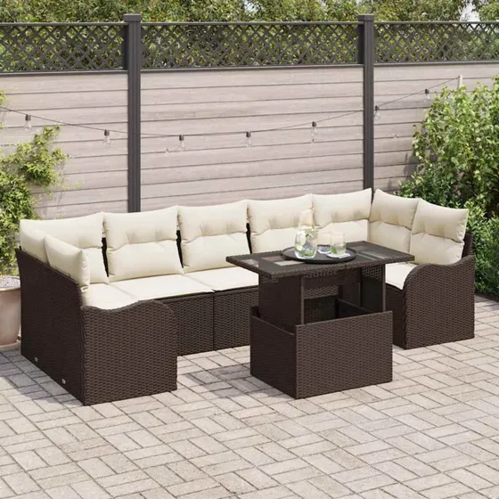 vidaXL Havesofa Sæt 8 pc Brun Poly Rattan med Opbevaring