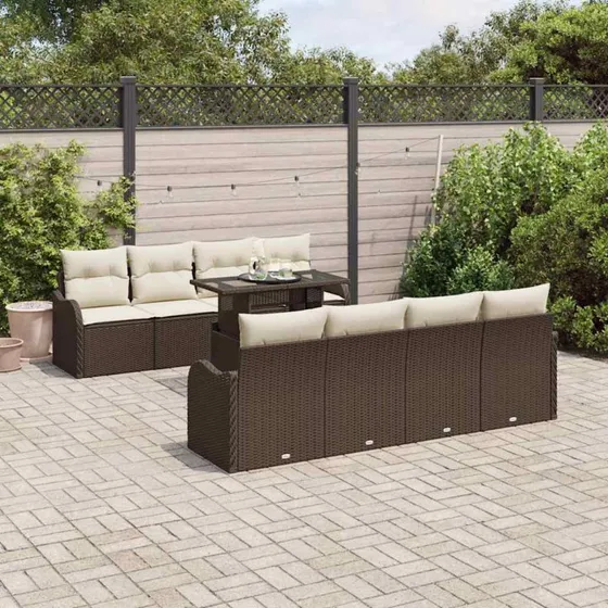 vidaXL Havesofa Sæt 9 del med opbevaring, brun poly rattan