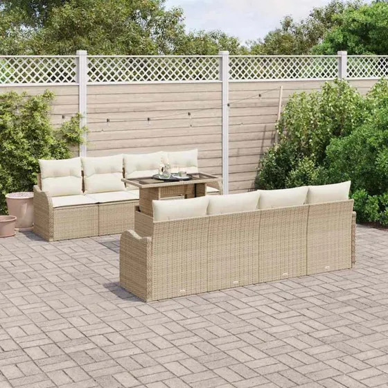 vidaXL Havesofa Sæt 9 del, Beige, Poly Rattan med Opbevaring