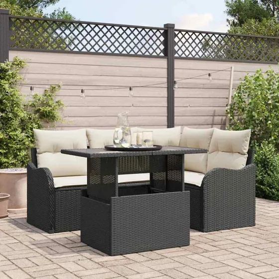vidaXL Havesofa Sæt 5-pces Sort Poly Rattan
