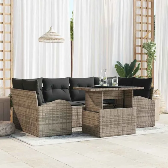 vidaXL Havesofa Sæt 7 pcs Grå Poly Rattan med Opbevaring