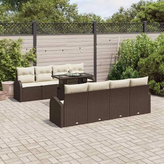vidaXL Havesofa Sæt 9 pcs Brun Poly Rattan med Opbevaring