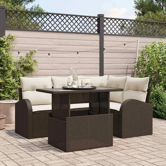 vidaXL Havesofa Sæt 5-pcs Brun Poly rattan med opbevaring
