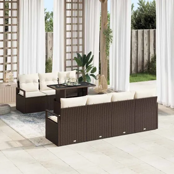 vidaXL Havesofa Sæt 8 pc Brun Poly rattan med opbevaring