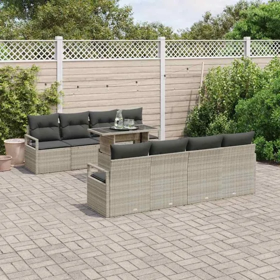 vidaXL Havesofa Sæt 9 pcs Lysegrå Poly rattan med opbevaring