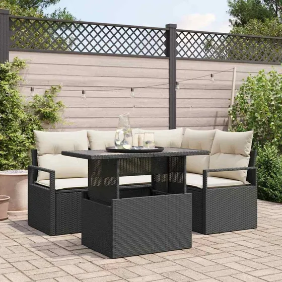 vidaXL Havesofa Sæt 5 pc Sort Poly rattan med opbevaring