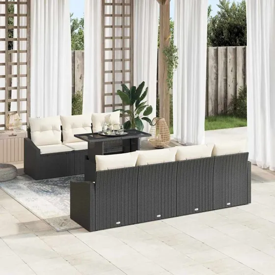vidaXL Havesofa Sæt 8 pc med opbevaring, Sort polyrattan