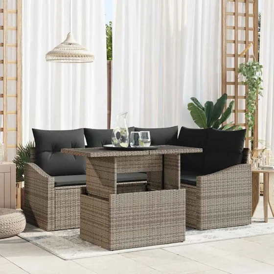 vidaXL Havesofa Sæt 5 pcs Grå PolyRattan & Stål