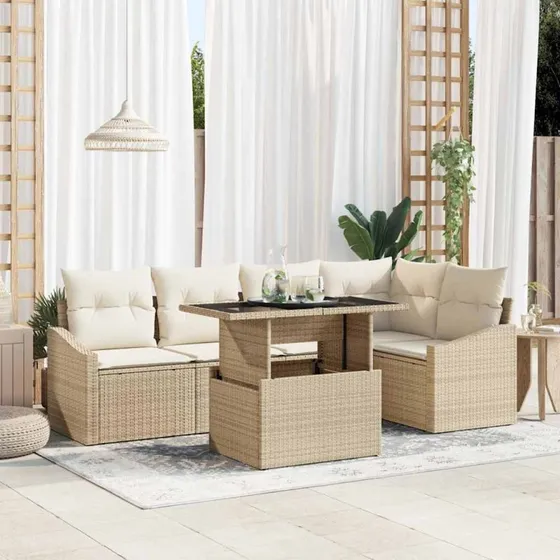 vidaXL Havesofa Sæt 6 stk Beige/Creme med opbevaring
