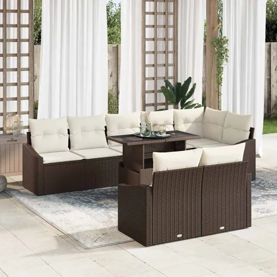 vidaXL Havesofa Sæt 9 pcs Brun/Creme med Opbevaring