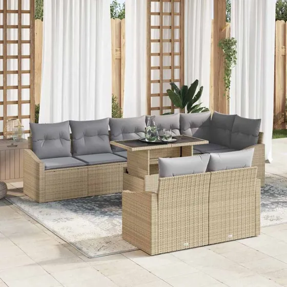 vidaXL Havesofa Sæt 9 del med pude og opbevaring, beige og lys grå